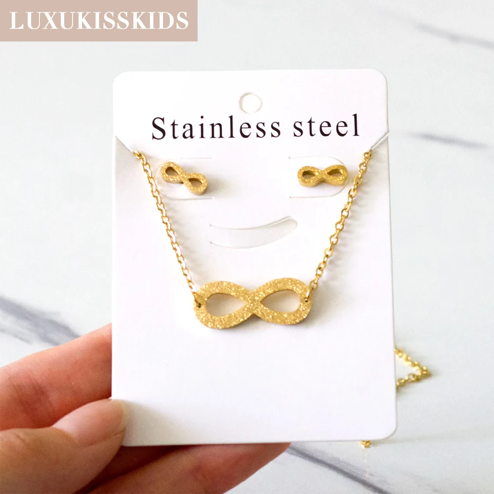 LUXUKISSKIDS Infinity Jewelry Sets For Woman/Girls Stainless Steel Korean Style Necklace Earrings Party Lucky Eight Accessories