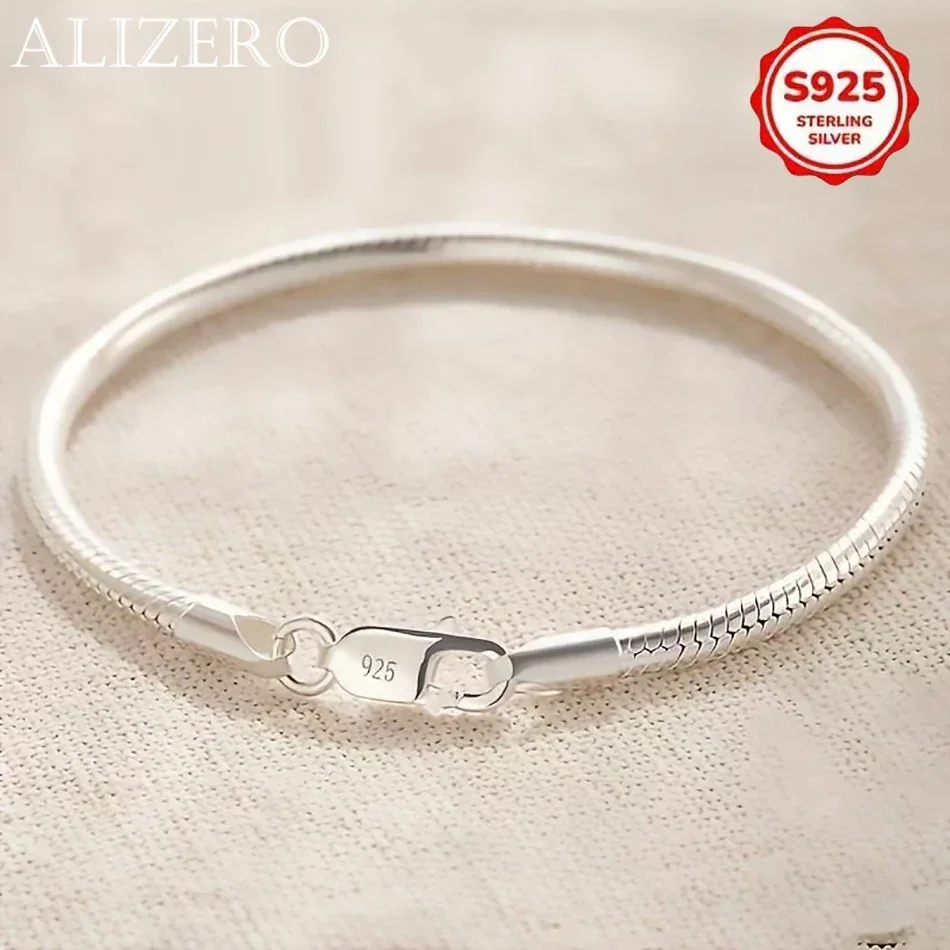 

Mother's Day Gift 925 Sterling Silver 3mm Snake Bone Bracelet Simple Style For Women Men Daily and Party Wear All Seasons Jewelr
