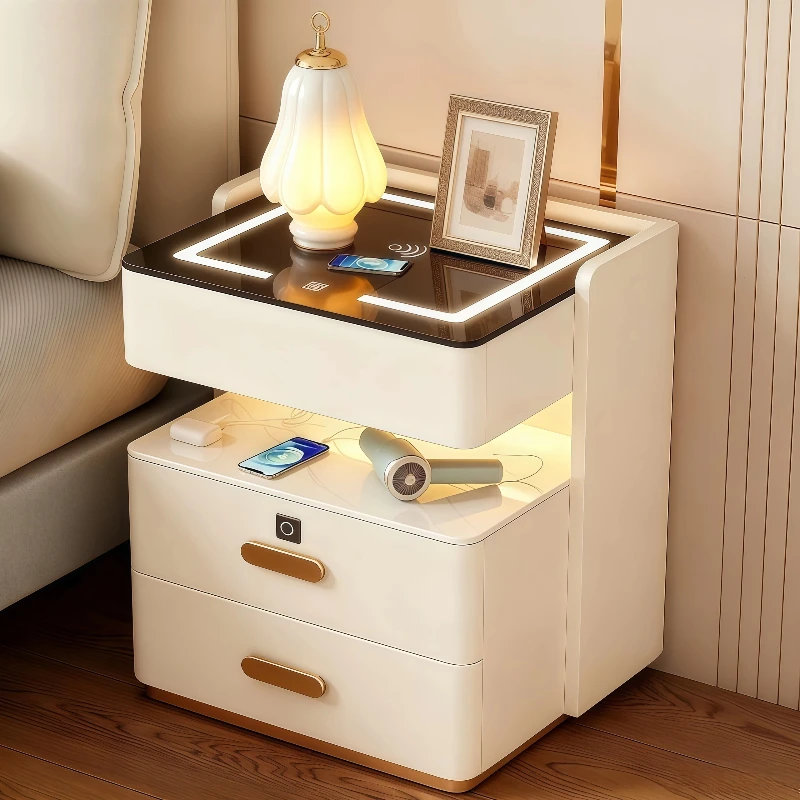 

Bedroom Lamps Bedside Nightstand Phone Charger White Drawers Smart Nightstand Luxury Bedroom Mesitas De Noche Home Decoration