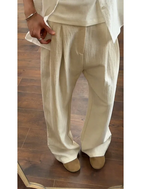 

Мужские летние легкие прямые повседневные брюки Cleanfit из льна с широкими штанинами, драпированные, комфортные, с застежкой-молнией на талии