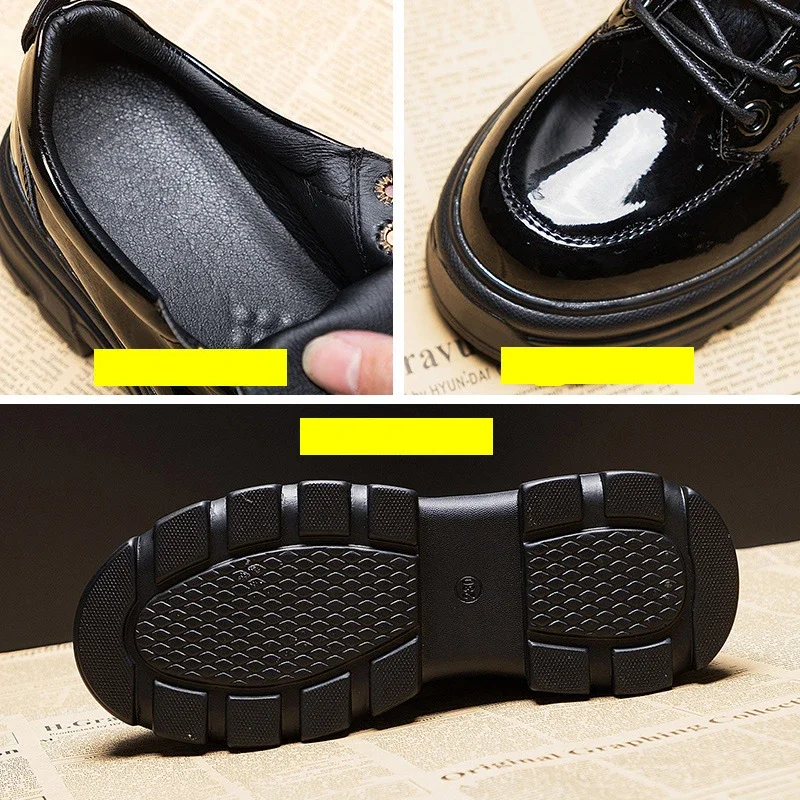 Fujin 8cm skórzane buty Oxford mokasyny oryginalne skórzane trampki letnie modne trampki patentowe buty na koturnie wiosenne jesienne buty