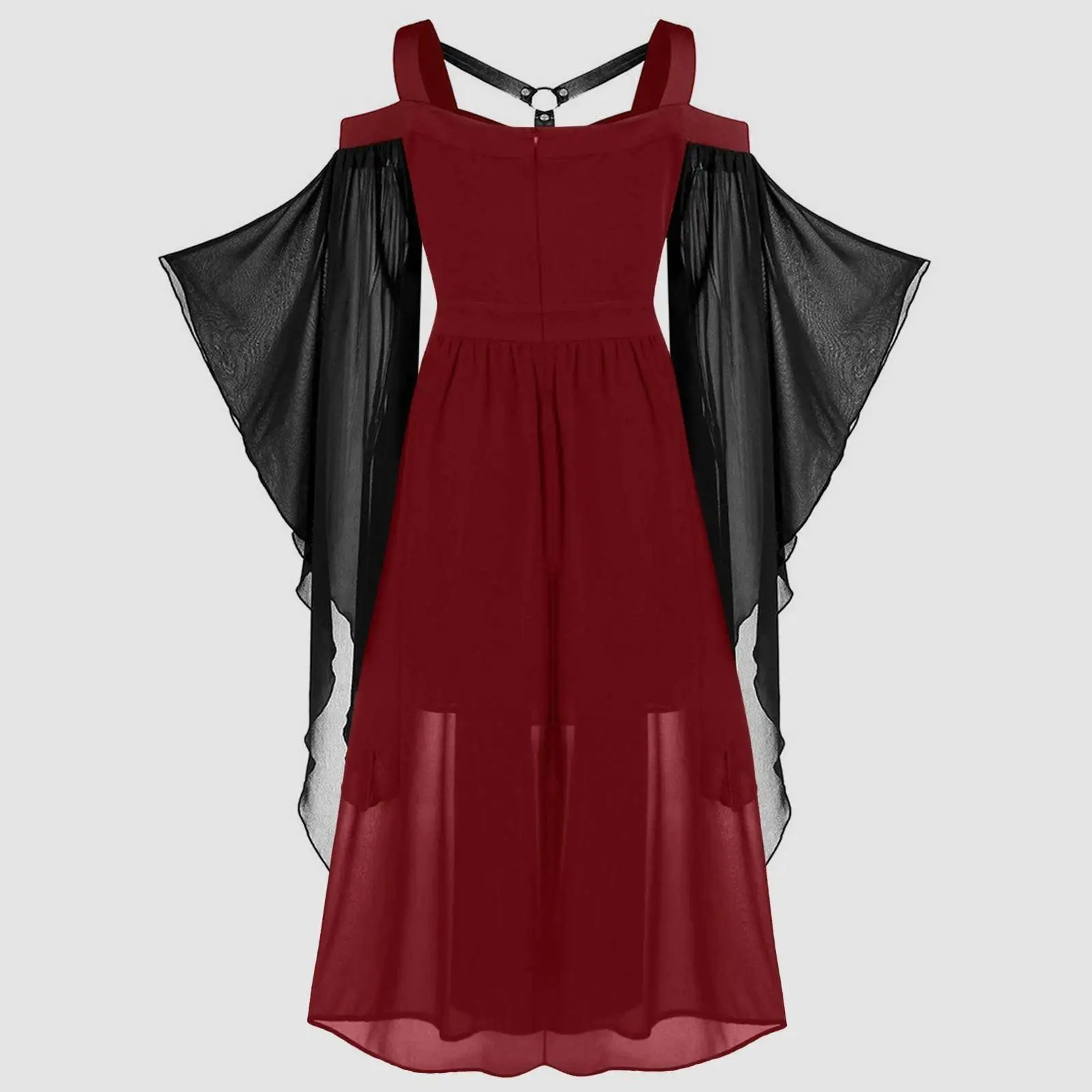 فستان نسائي بأسلوب القوطي لعيد الهالوين، بأكمام جرس كبيرة، ملابس الشارع، خصر ضيق، أكمام قصيرة، حافة غير منتظمة، مقاسات من S إ...