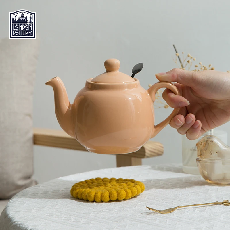 Czajnik ceramiczny London Pottery 600 ml, błyszczący morelowy, do herbaty matcha, potrójny tetra, z sitkiem do herbaty, czajnik do parzenia herbaty z filtrem.