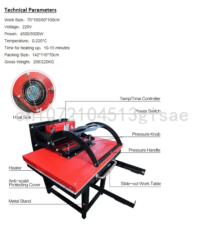 Macchina manuale della pressa di calore di 80cm X 100cm