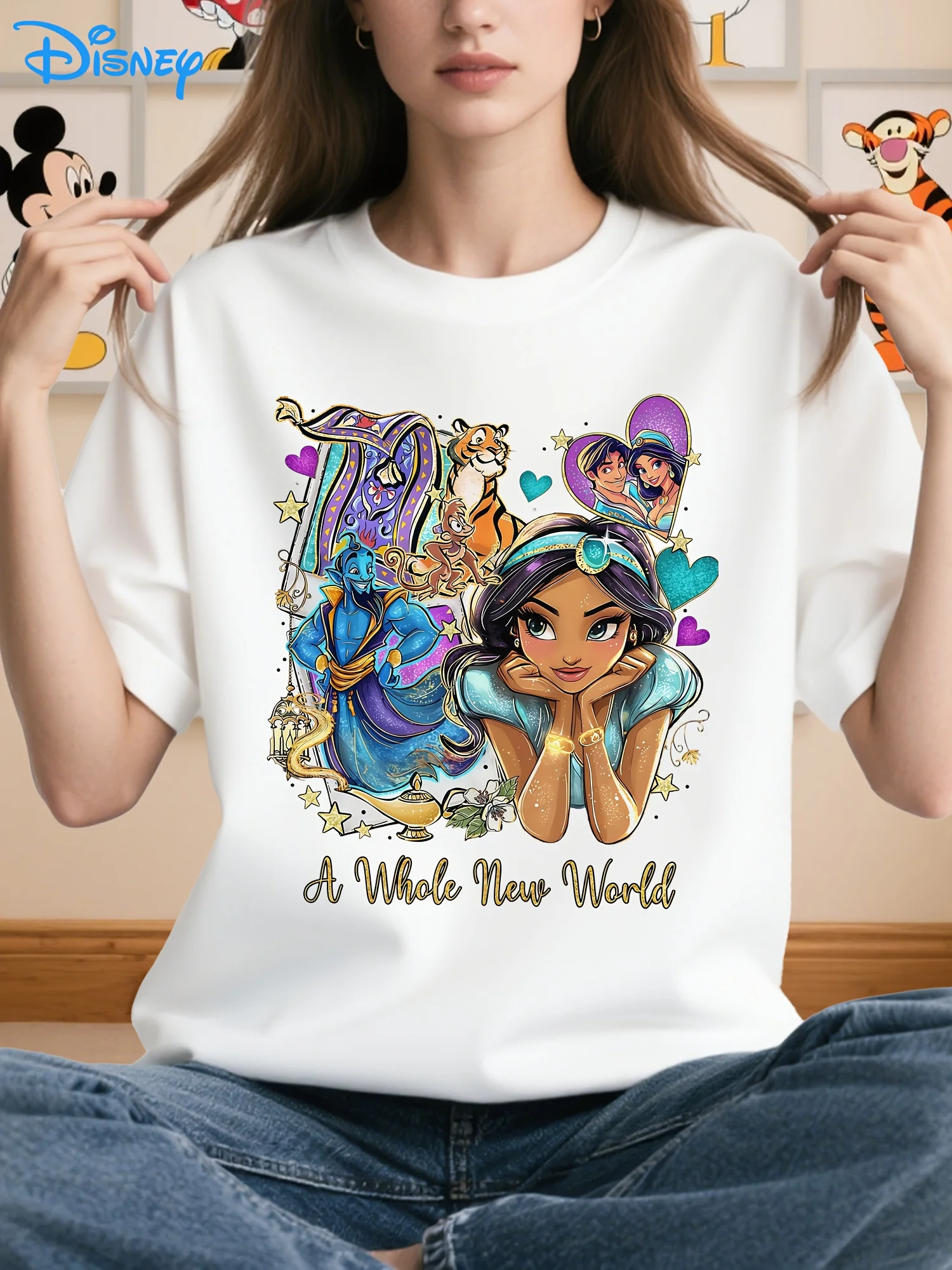 

Disney Princess Jasmine and Friends Magic World T-shirt - Loose Short Sleeve Round Neck Casual