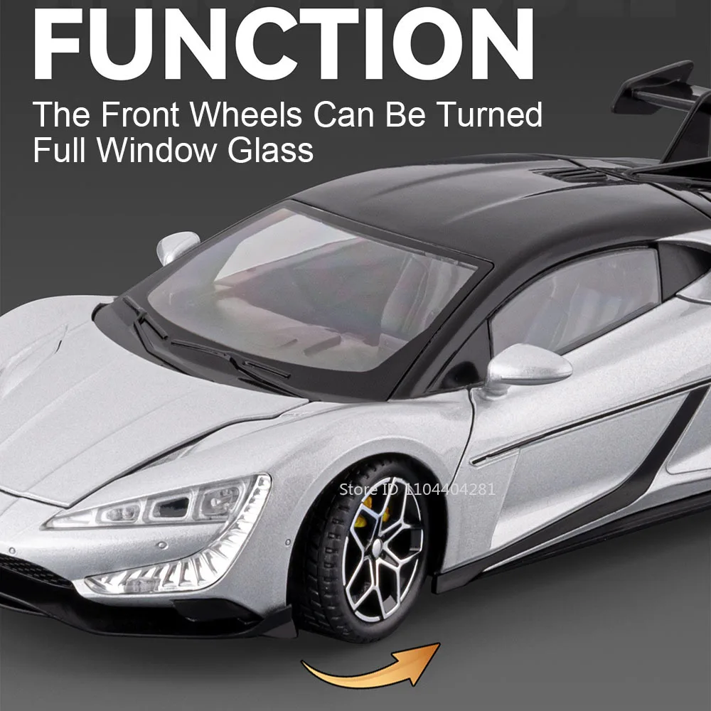 1:24 BYD Yangwang U9 Xtreme P1 Miniature Car Alloy Diecast Toys Model Sound Light Pull Back Doors Opened Vehice Popular Ornament