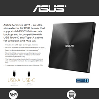 ASUS ZenDrive U9M (SDRW-08U9M-U)/BLACK ultra-slim portable 8X DVD burner with USB Type-C and Type-A