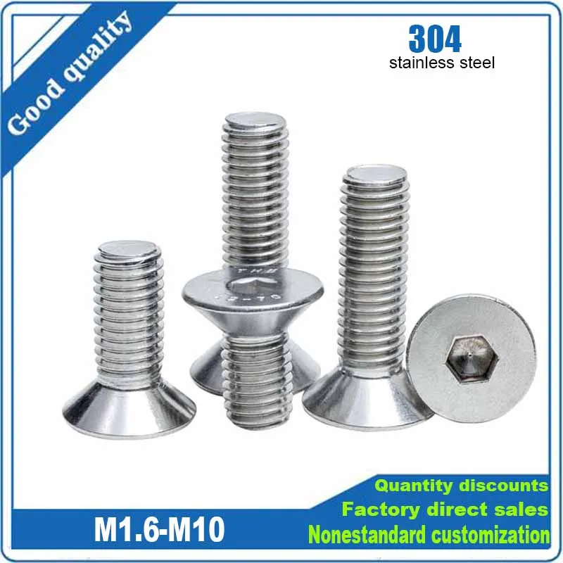 2/5/10/50pc M1.6 M2 M2.5 M3 M4 M5 M6 M8 M10 A2 Stainless Steel Hexagon Hex Socket Head Flat Countersunk Allen Bolt Screw DIN7991