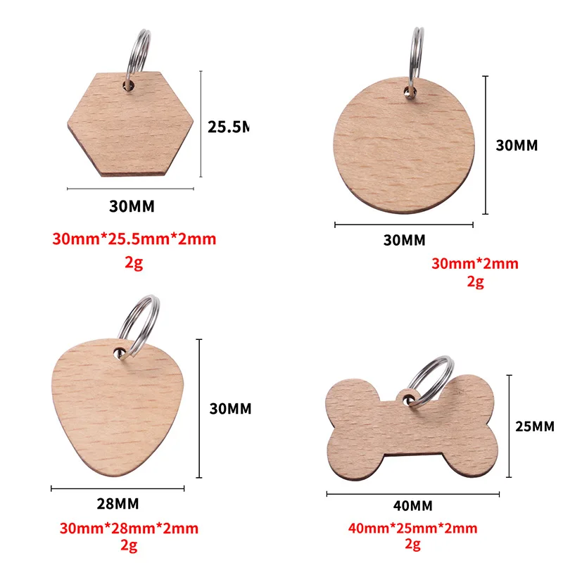 Wholesale 20/50/100Pcs Wood Dog ID Tag Bone Personalized Puppy Nameplate Anti-lost Round Name Tags For Dogs Keyrings Engraving