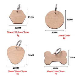 Wholesale 20/50/100Pcs Wood Dog ID Tag Bone Personalized Puppy Nameplate Anti-lost Round Name Tags For Dogs Keyrings Engraving