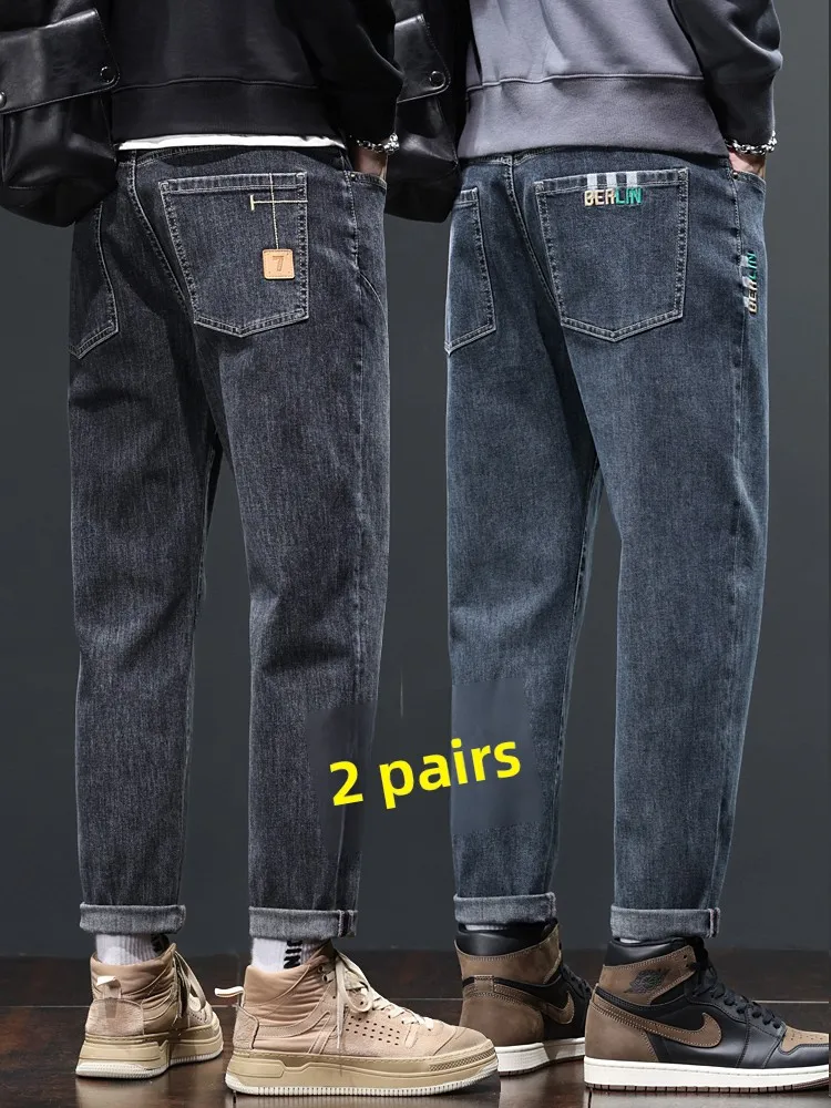 

Новые мужские джинсы 2025 года: свободные прямые брюки для работы, износостойкие, весна-осень, повседневные, из смесового хлопка и полиэстера
