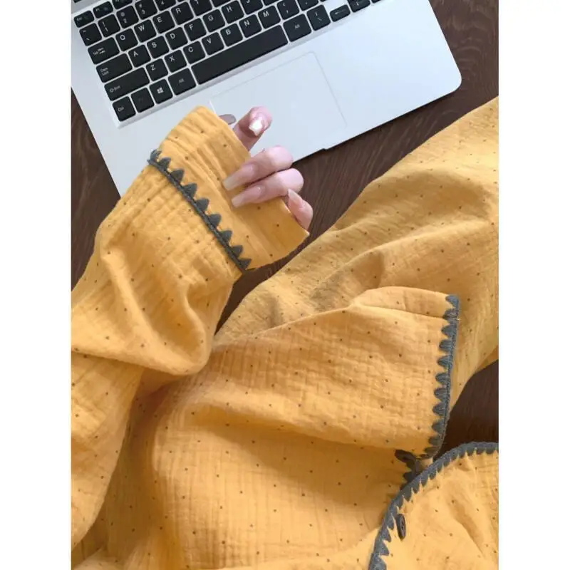 Wave Point Pyjama Dames lente en herfst set met lange mouwen Koreaanse editie Premium Cloud katoenen gaas huiskleding nieuwe stijl