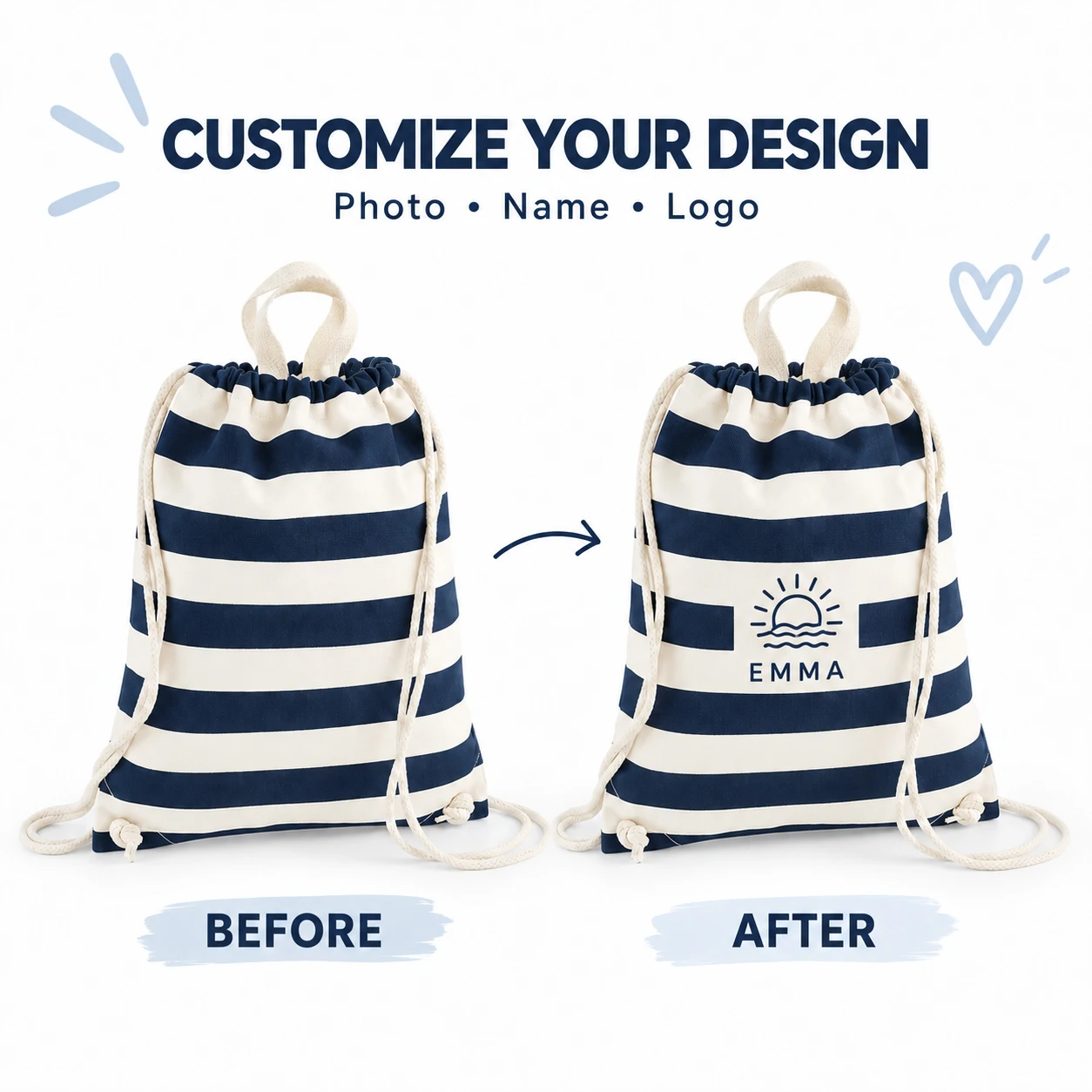 Personalized Drawstring Backpack Custom Logo Text Name Sports Gym Bag Shopping Shoulder Bag Canvas Pouch for Traveling Storage