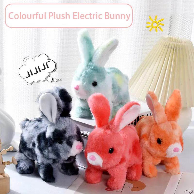 ของเล่นเด็ก กระต่ายตุ๊กตาไฟฟ้า น่ารัก เลียนแบบสัตว์เลี้ยง เดินได้/เห่าได้ กระดิกหู การ์ตูนกระต่าย ของเล่นเด็กหัดคลาน ตลกๆ