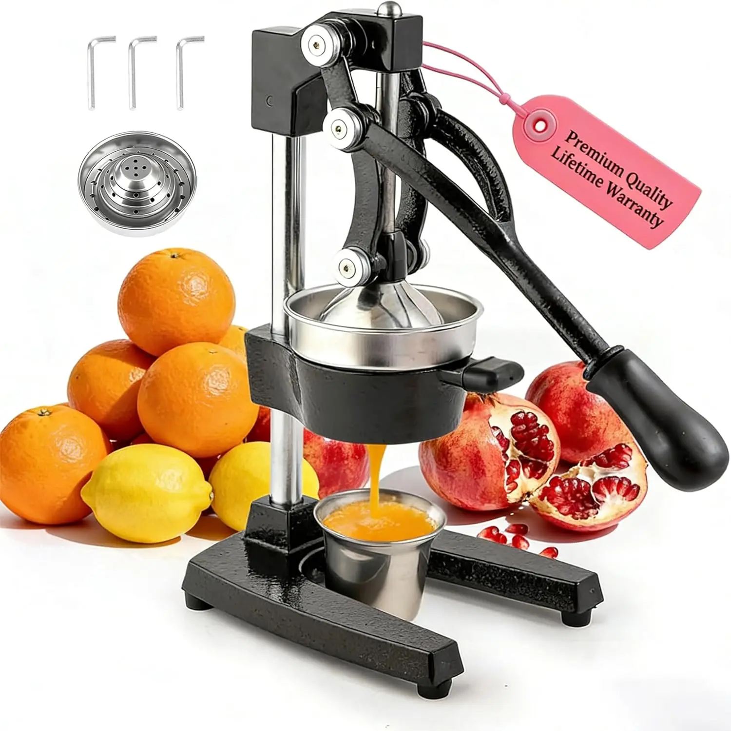 

Heavy-Duty Cast Iron Manual Citrus Juicer, Easy-to-Clean Hand Press for Oranges Lemons