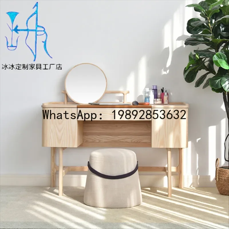 GZ-17  New Chinese Style Simple Modern Solid Wood Dressing Table Natural Wood Color Integrated Makeup Table