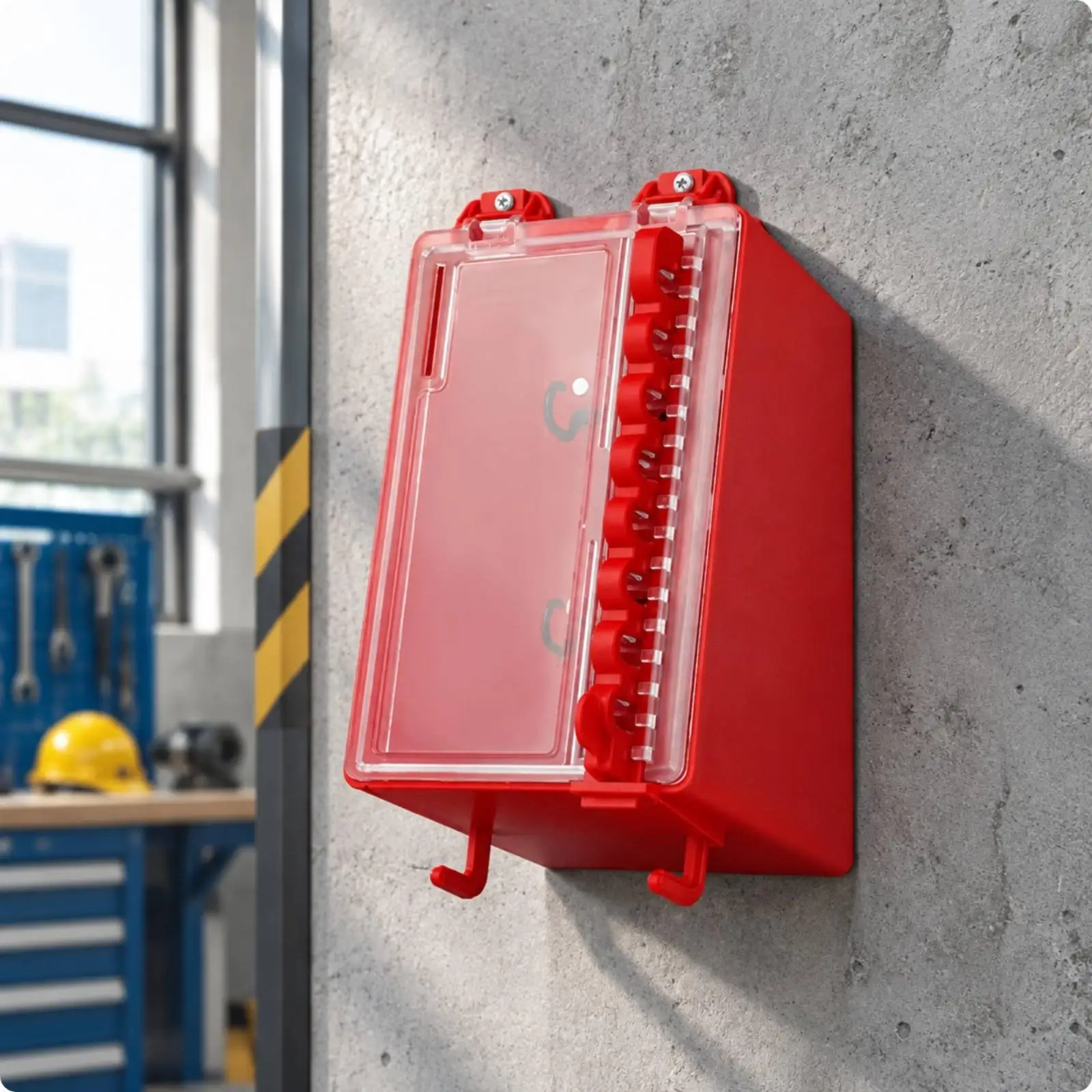 Lockout Box with Transparent Hinged Cover Rigid Molded Assembly Lockout Box Compact for Factory Officers, Workshops, Factories,