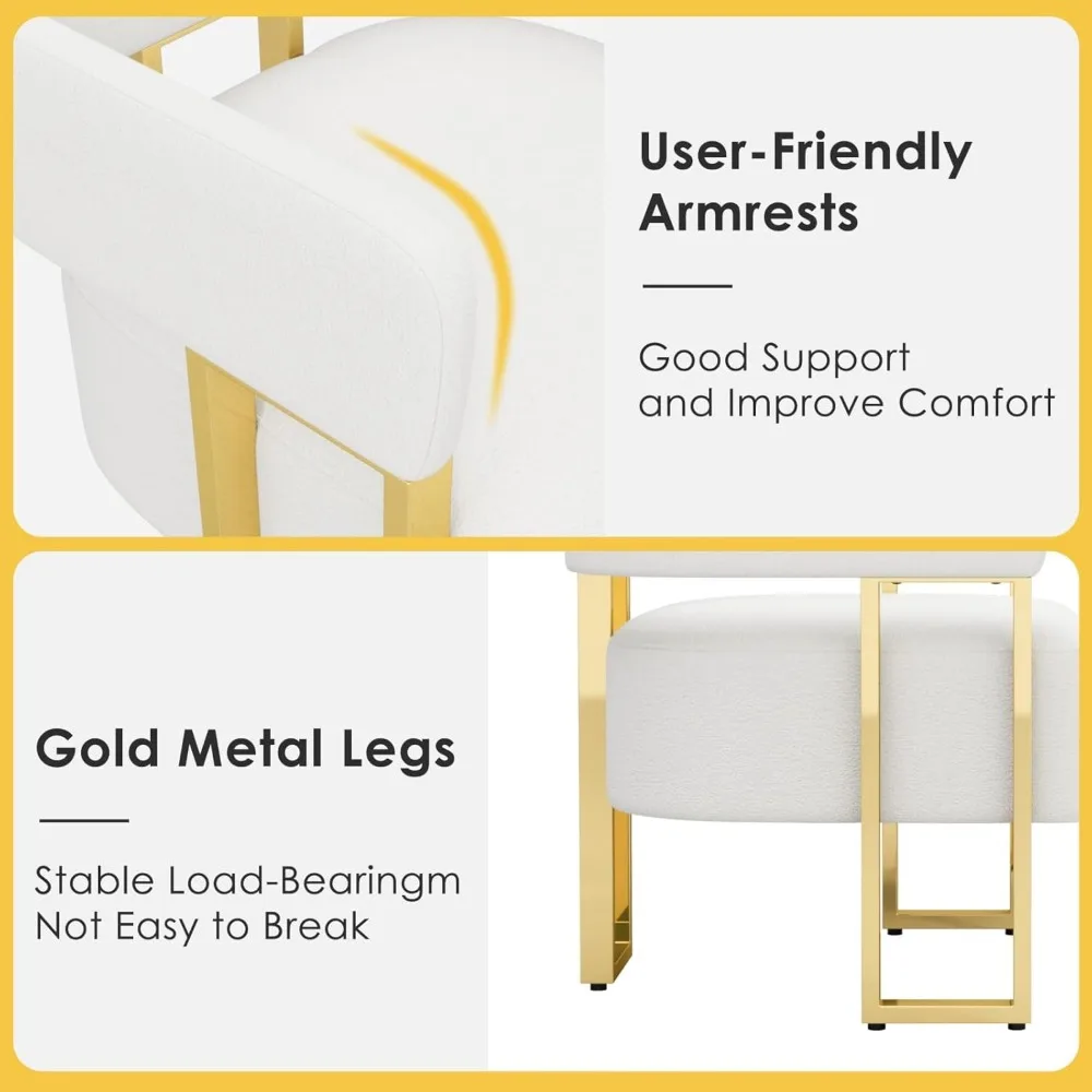 Modern White Accent Chair Set of 2, Boucle Barrel Chairs Set of 2, Arm Chairs for Living Room Bedroom (2, White) 5