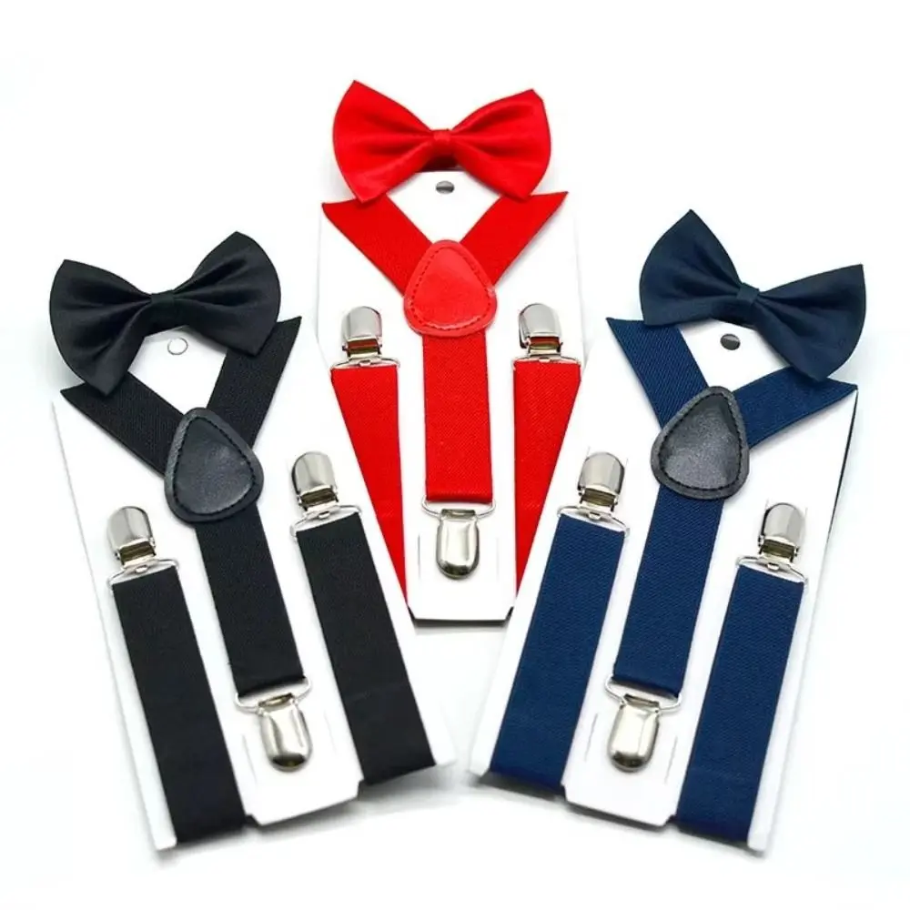 Classic Accessory Adjustable Kids Suspenders Elastic Solid Color Suspenders Bowtie Clip-on Suspenders