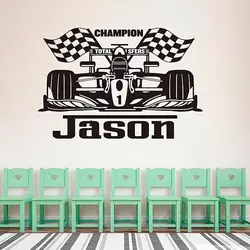 Large Custom Name Racing Car Wall Sticker Boy Room Kids Room Personalized Name Formula Car Vehicle Wall Decal Vinyl Decor