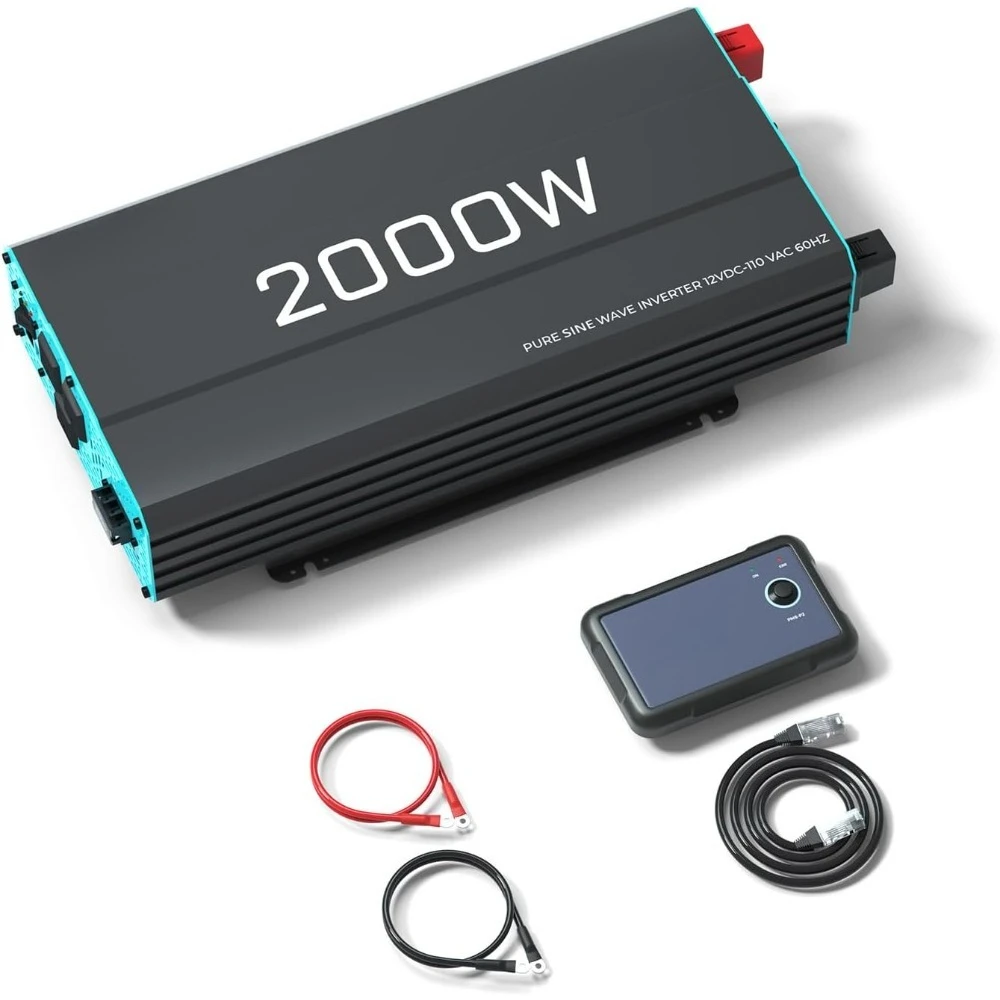 

2000W Pure Sine Wave Inverter 12V DC to 120V AC Converter for Home, RV, Truck, Off-Grid Solar Power Inverter 12V to 110V with