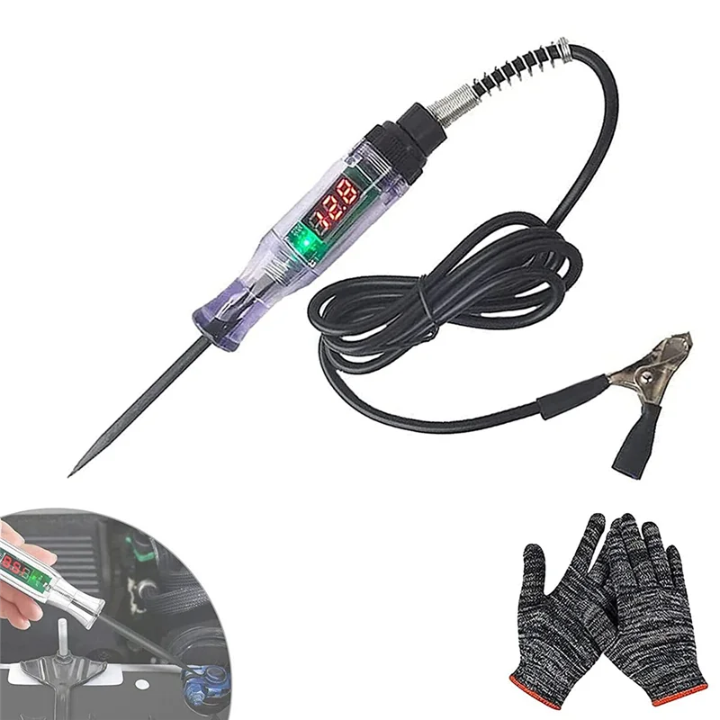 Penna di prova del circuito del camion dell'automobile, Tester del circuito, luce di prova automobilistica digitale 6V/12V/24V DC con guanti