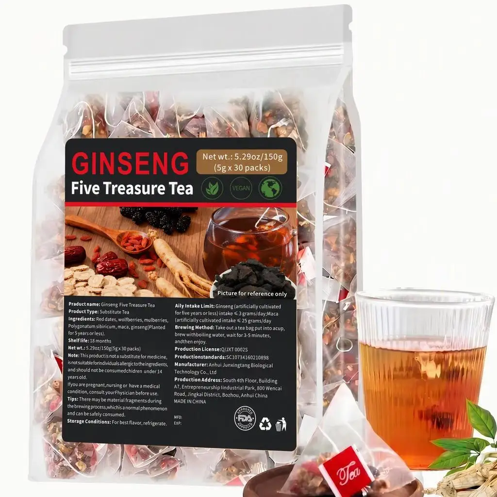 Ginseng Five Treasure Infusion Tea Body Conditioning Relieve Persistent Weariness Optimize Night Rest Support Physical Comfort