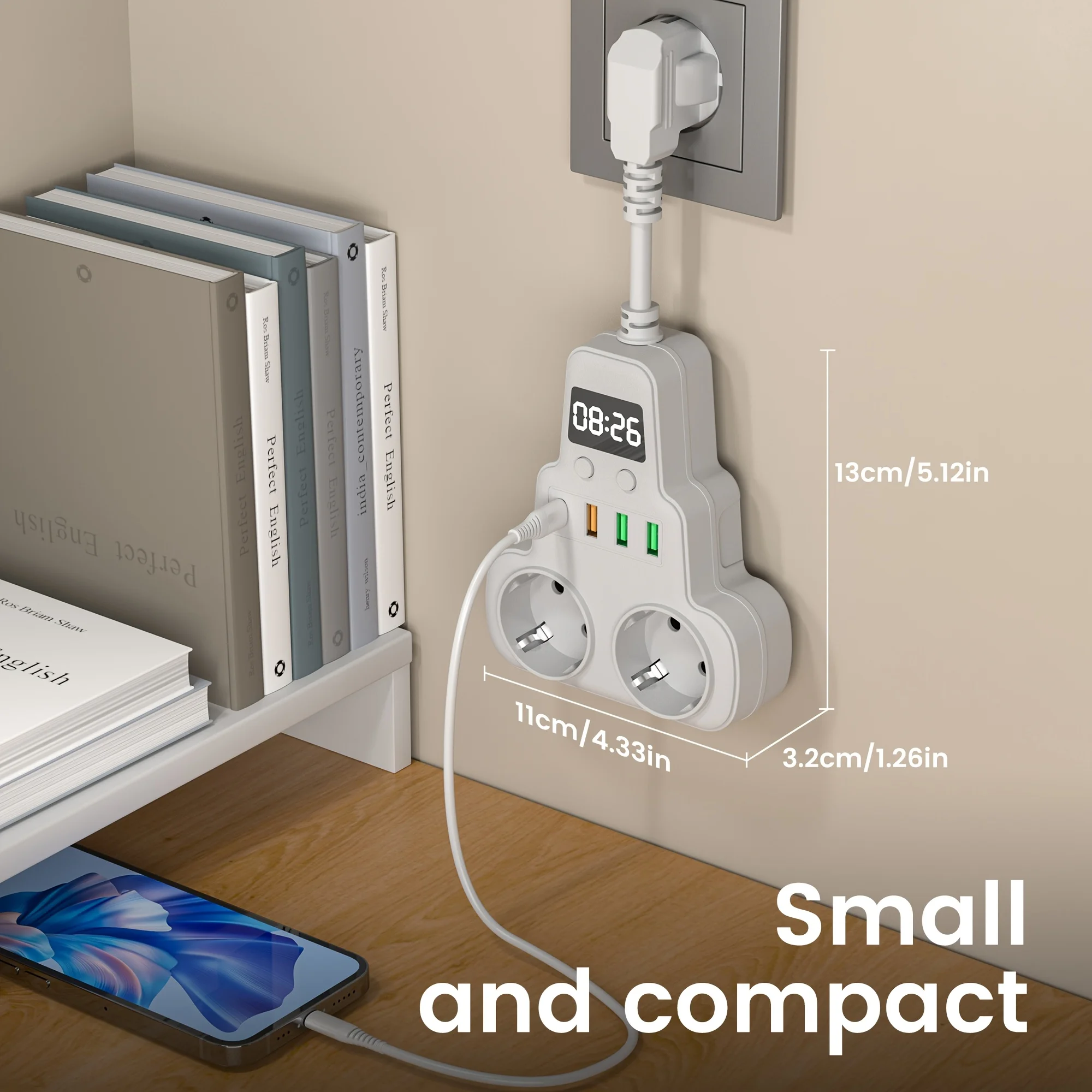 Placa de alimentación enchufable de la UE con 2 tomas de CA y 3 tomas de corriente domésticas USB tipo 1 C con múltiples teclas