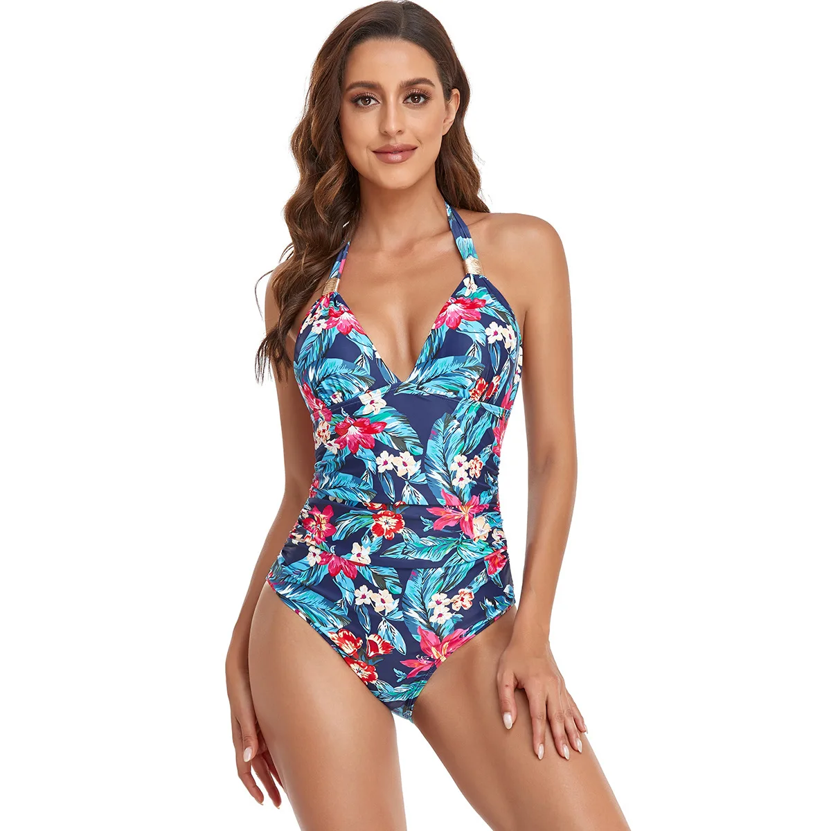 New European and American sexy V-neck one-piece swimsuit women's swimsuit cover belly slim swimsuit women