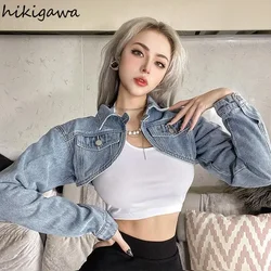 Streetwear Jean Jackets Women Harajuku Vintage Crop Tops Mujer Y2k Korean Clothes for Teens Fashion Sexy Denim Coat