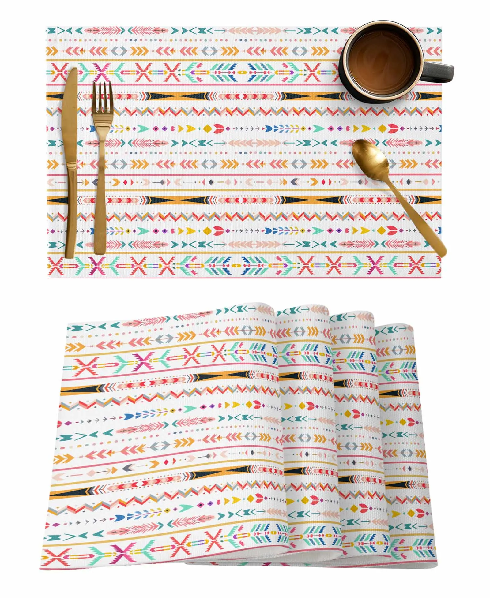 4/6 Pcs Ethnic Style Geometric Tribal Kitchen Placemat Dining Table Decor Table Mat Home Decor Coffee Tea Pad Cup