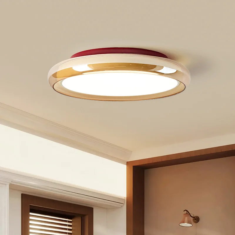 French Rotundity Iron Base LED Ceiling Lights Glass Lampshade Living Room Bedroom Restaurant Kitchen Eye Protection Hanging Lamp