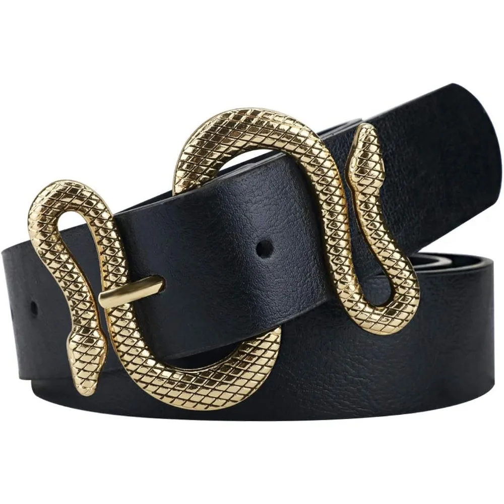 Belts for Women,Women Fashion Leather Belt for Dress with Snake Belt Buckle