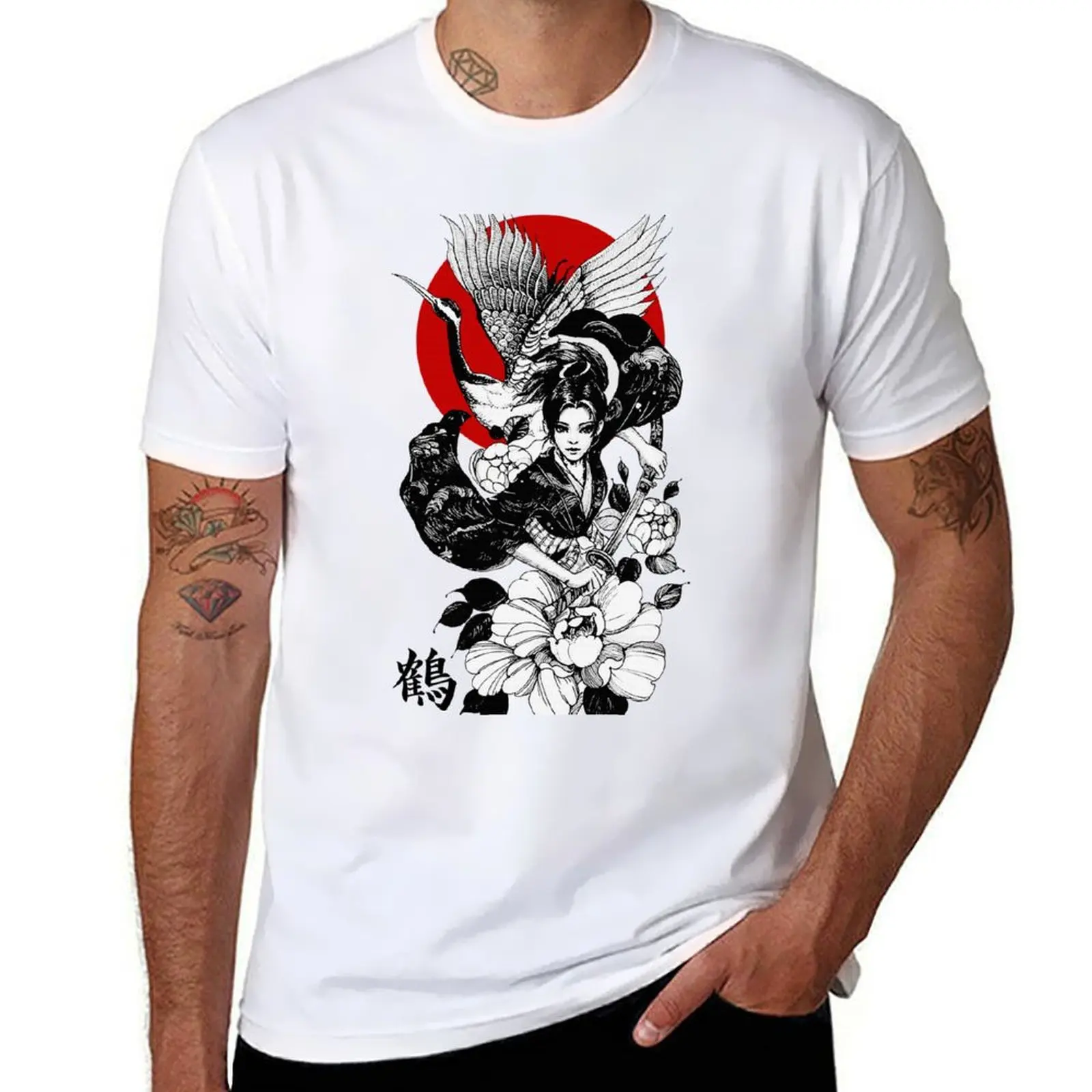 

for t shirts cotton Crane T-Shirt Geisha Japanese Traditional shirts and Art slim fit t man 100%