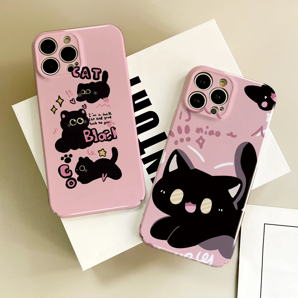 B-Black C-Cat Cute Lively Fluffy Phone Case For IPhone 16 15 14 13 12 11 Plus ProMax Mini All-inclusive Tough Personalized Cover