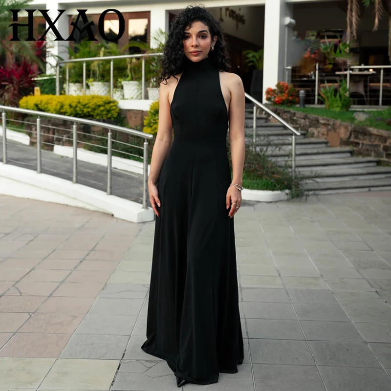 HXAO 2025 Black Halter Dress Womens Dresses Lady Luxury Prom Party Dresses Sleeveless Backless Vestidos Elegant Cocktail Dresses