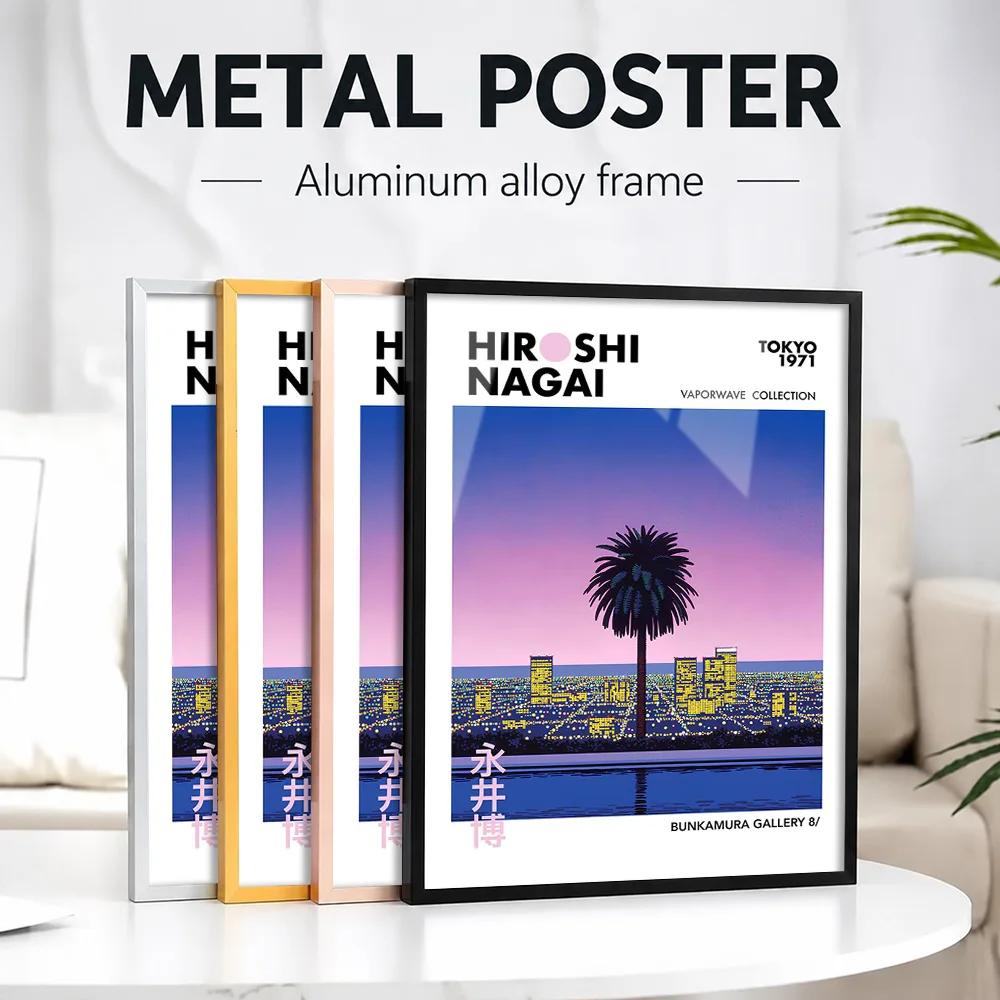 Hiroshi Nagai Vaporwave Framed Metal Poster Personalized Photo Vibrant Destination Style Wall Art For Entryway City Lover Gift