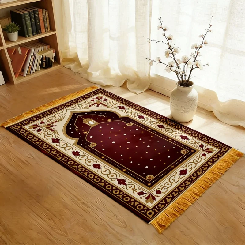 

Мусульманский молитвенный коврик VIKAMA класса люкс с узором в виде звезд, бордовый, портативный и складной, подходит для религиозных паломничеств и молитв