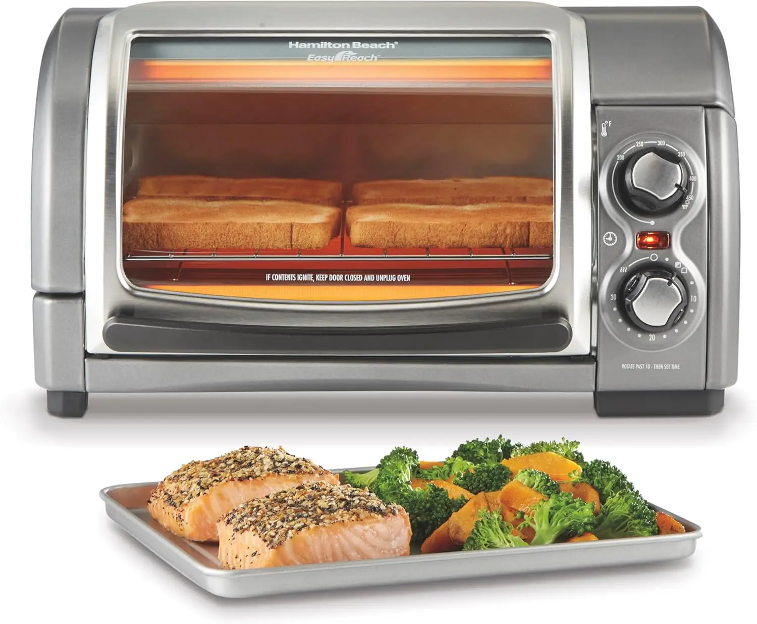 Countertop 4-Slice Toaster Oven with Roll-Top Door, 1200 Watts, Fits 9-Inch Pizza, 3 Cooking Modes for Bake, Broil, Toast, Silve