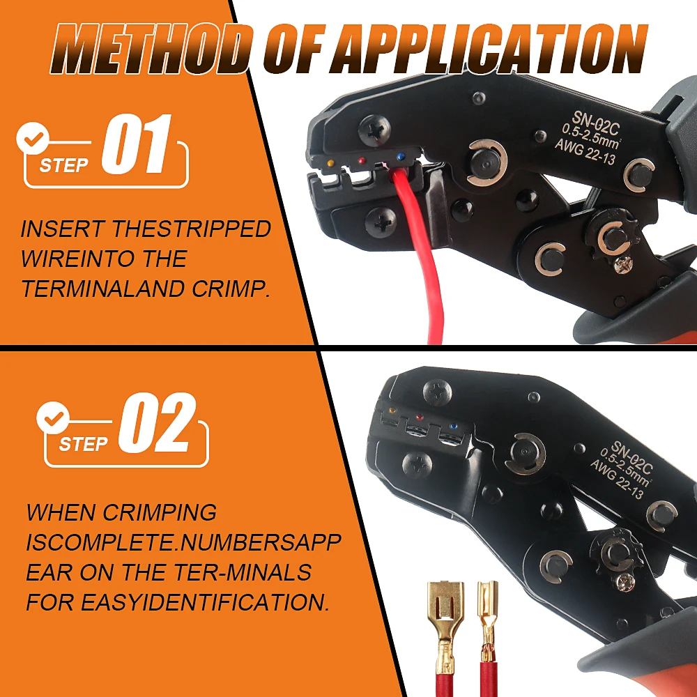 Wire Stripper Wire Terminals Crimping Tool Kit, AWG22-13/0.5-2.5mm² Ratcheting Crimper Tool for Insulated Wire Connectors