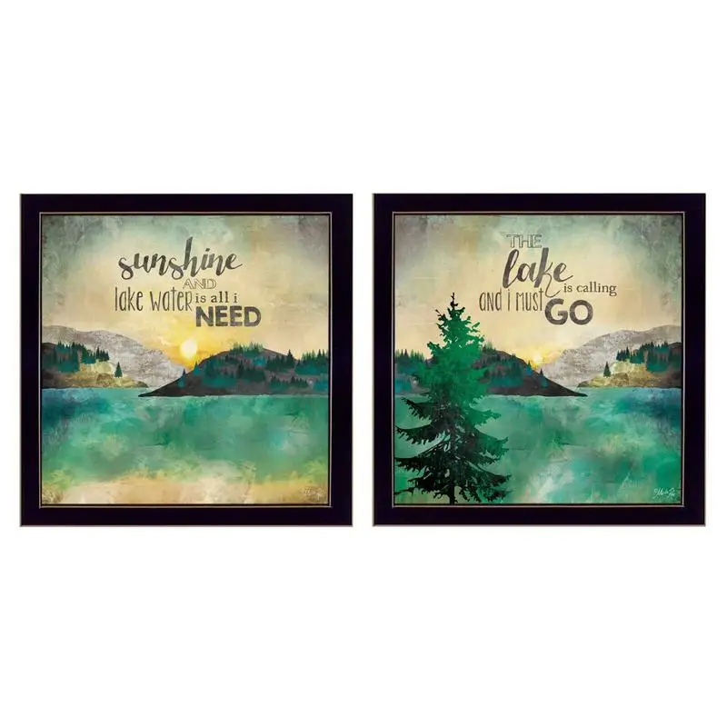 Lake is Calling Wall Art Set, 2-Piece Framed Poster with Black Frame, Ready to Hang Decor