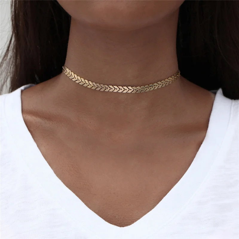 Stainless Steel Summer Women Choker Necklace Not allergic Flat Arrow Chains Fishbone Fishtail Link Chain Bohemian Jewelry