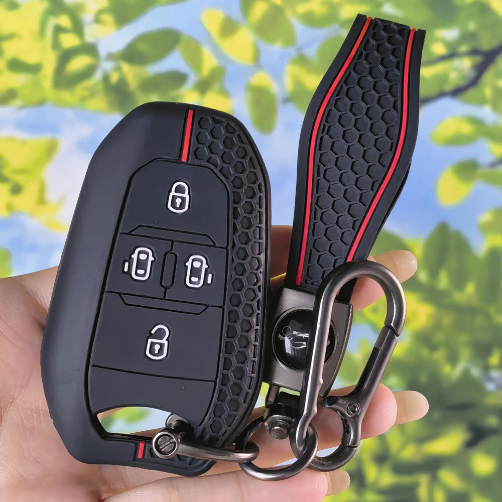 Anti-slip Textured Silicone Key Case With Keychain For Peugeot Traveller Expert Citroen Jumpy Dispatch SpaceTourer