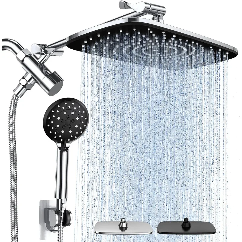 11.8 Inch Rectangle High Pressure Rain Shower Head Combo with Extension Arm- Wide Showerhead with 5 Handheld Water