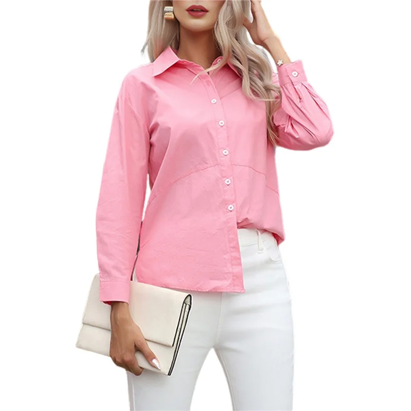 ABP-Camisas con botones para mujer, camisas de vestir de manga larga, blusas de oficina de trabajo con cuello sin arrugas