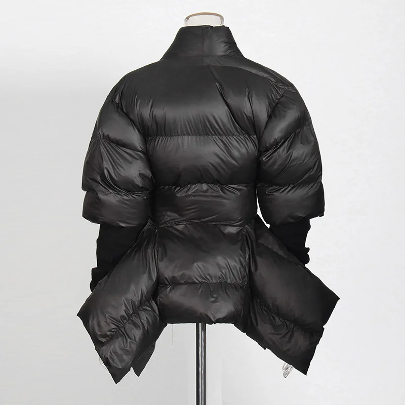 Waist Cinched Cotton Jacket 2025 Winter New Style Spliced Knitted Cuffs Personalized High-end Cotton Jacket for Women