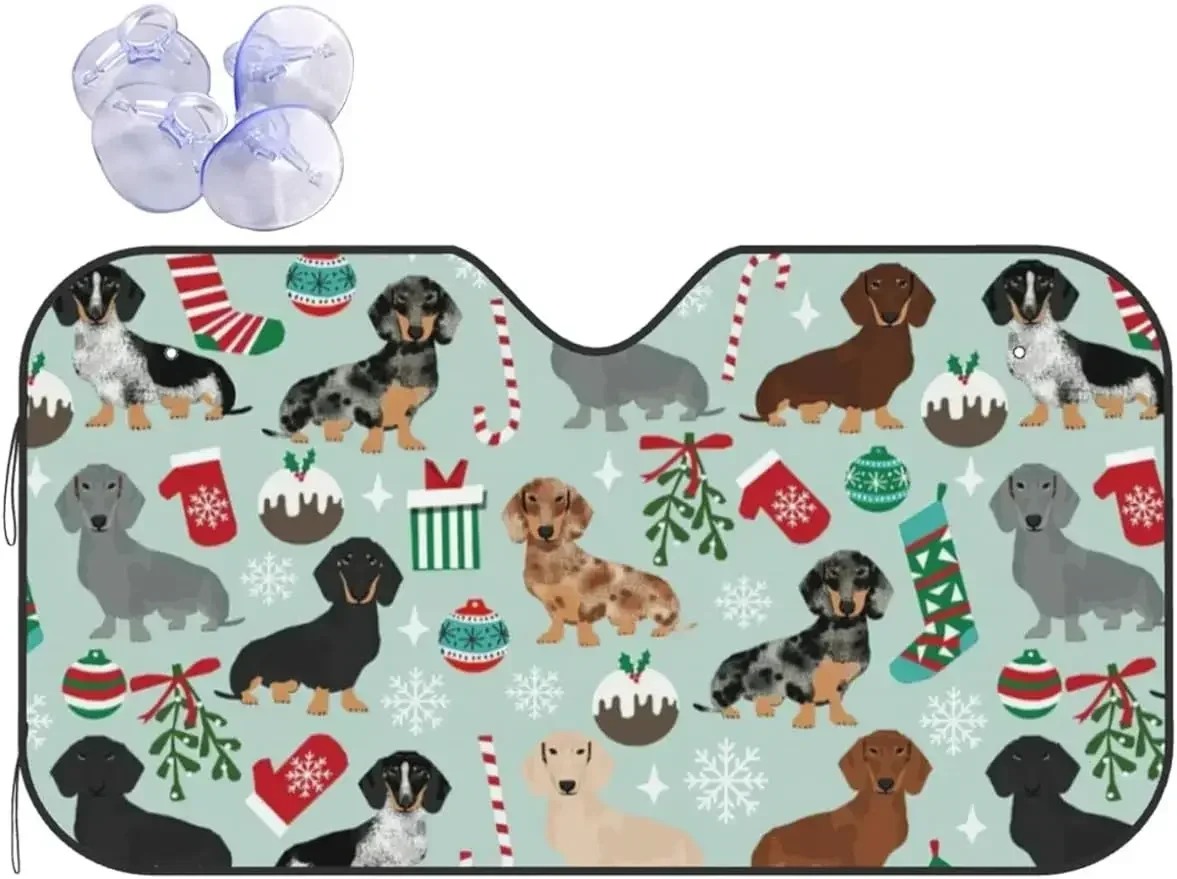 

Dachshund Christmas Car Sunsha Front Windshield For Heat Protection Block Max Uv Rays Sun Visor Shield Cover Protector For Car