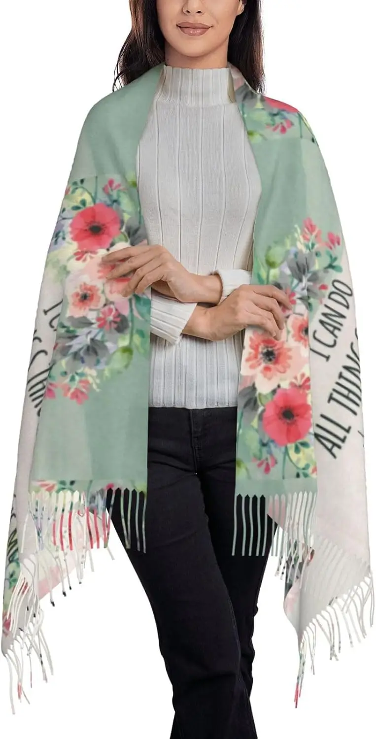 الأزهار المسيحية صدق يسوع عيد الميلاد الكشمير وشاح مع شرابات لينة الدافئة لربيع الخريف الشتاء والهدايا الدفء