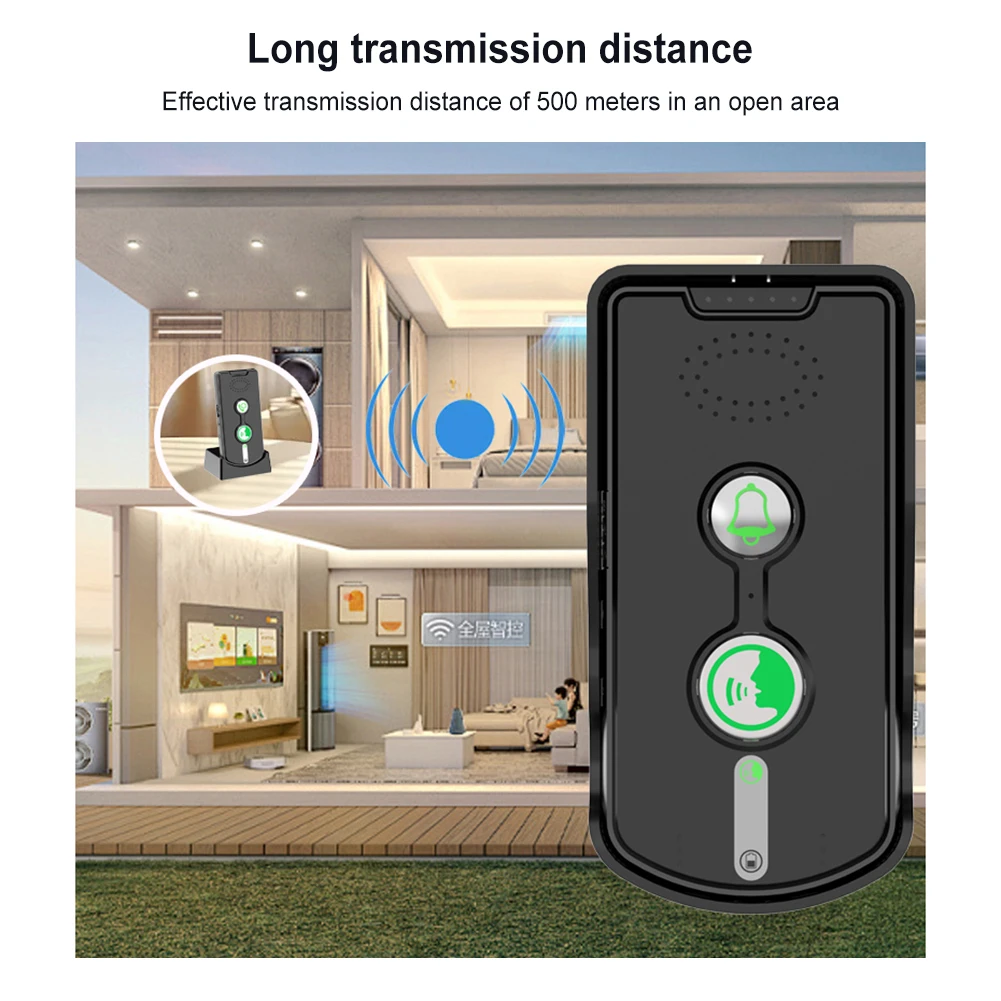 Беспроводной дверной звонок для внутренней связи с 3 звонками и 5-уровневой громкостью, 2-сторонний голосовой домофон, электронный дверной звонок