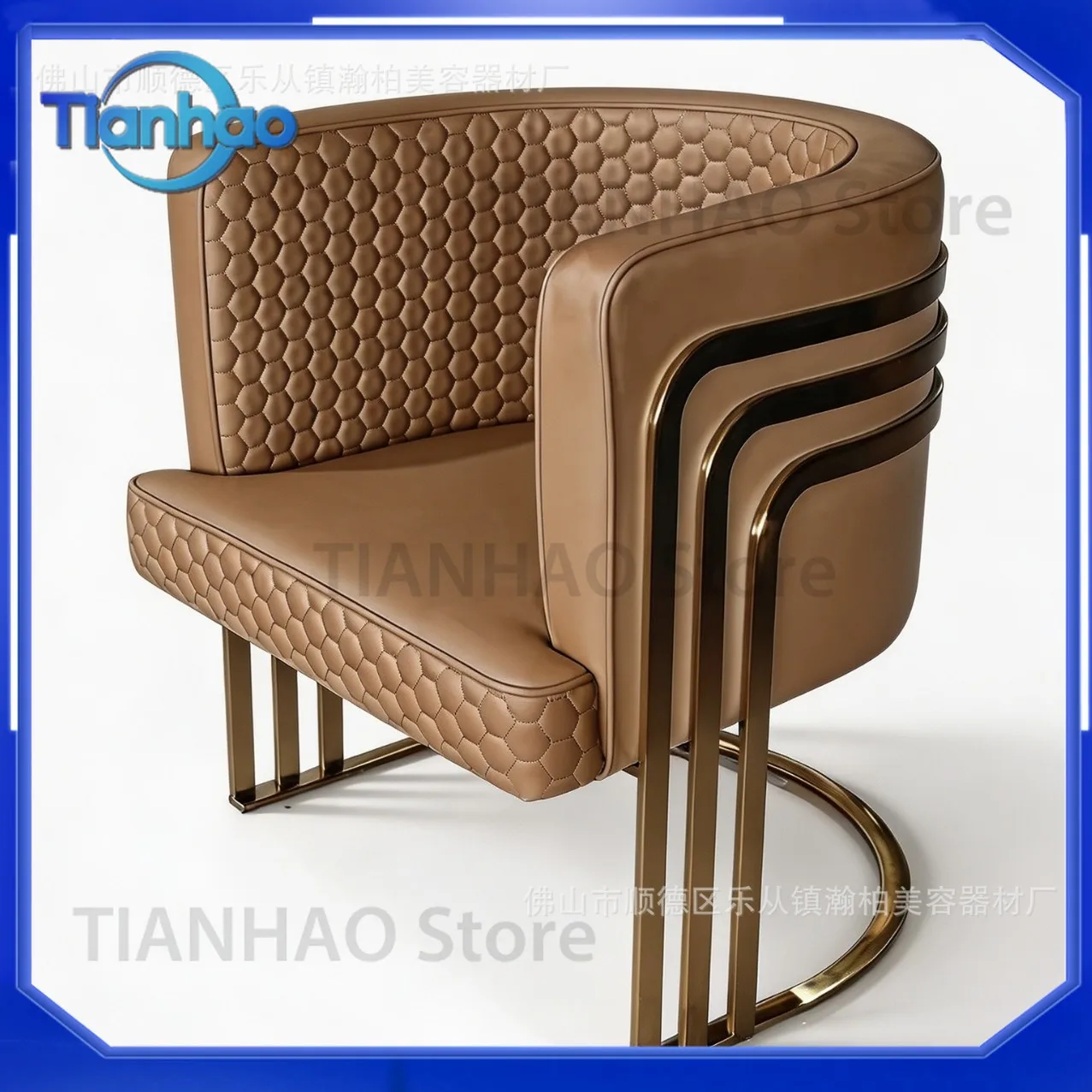 Luxury Single Sofa Chair for Hanbo Modern Minimalist Leisure Lounge Chair with Stainless Steel Gold Frame